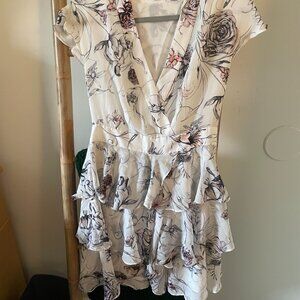 Marchesa Voyage White Floral Cocktail Dress Size 8